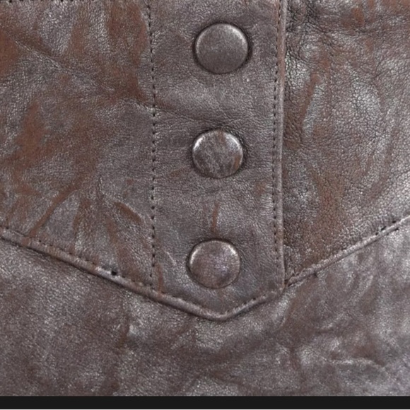 CATHERINE MALANDRINO Black Brown Leather Contrasted Pencil Skirt Size 4 Small S - Picture 3 of 6